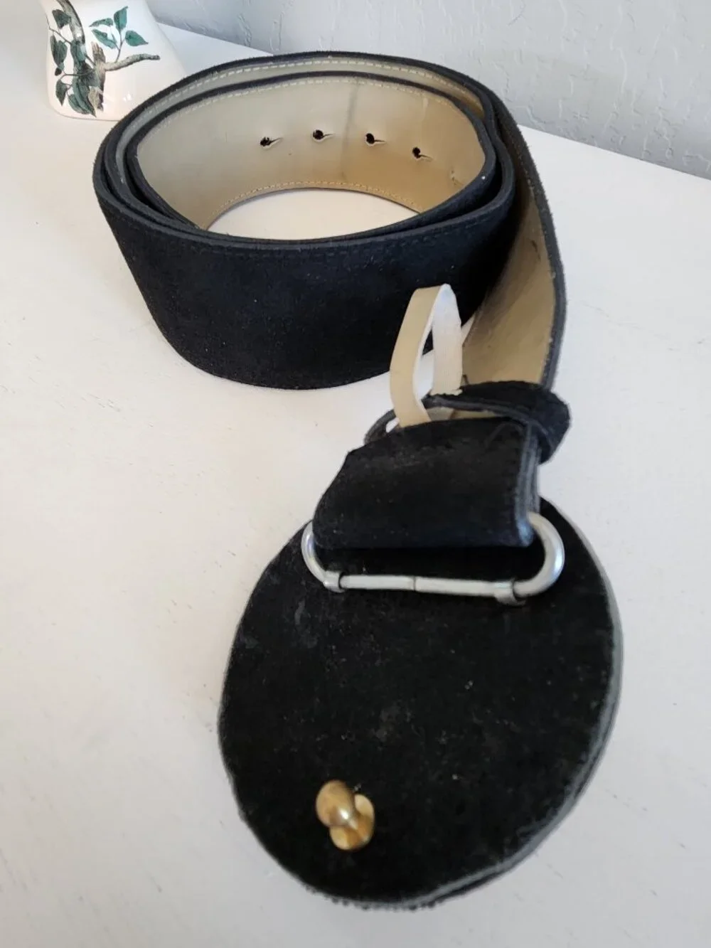 Black Suede Leather Big Belt w/Ornate Rhinestone Buckle  | Size 2X